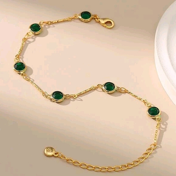 Emerald Green Gold Plated Zircon Choker Bracelet Matching Set - Picture 6 of 9